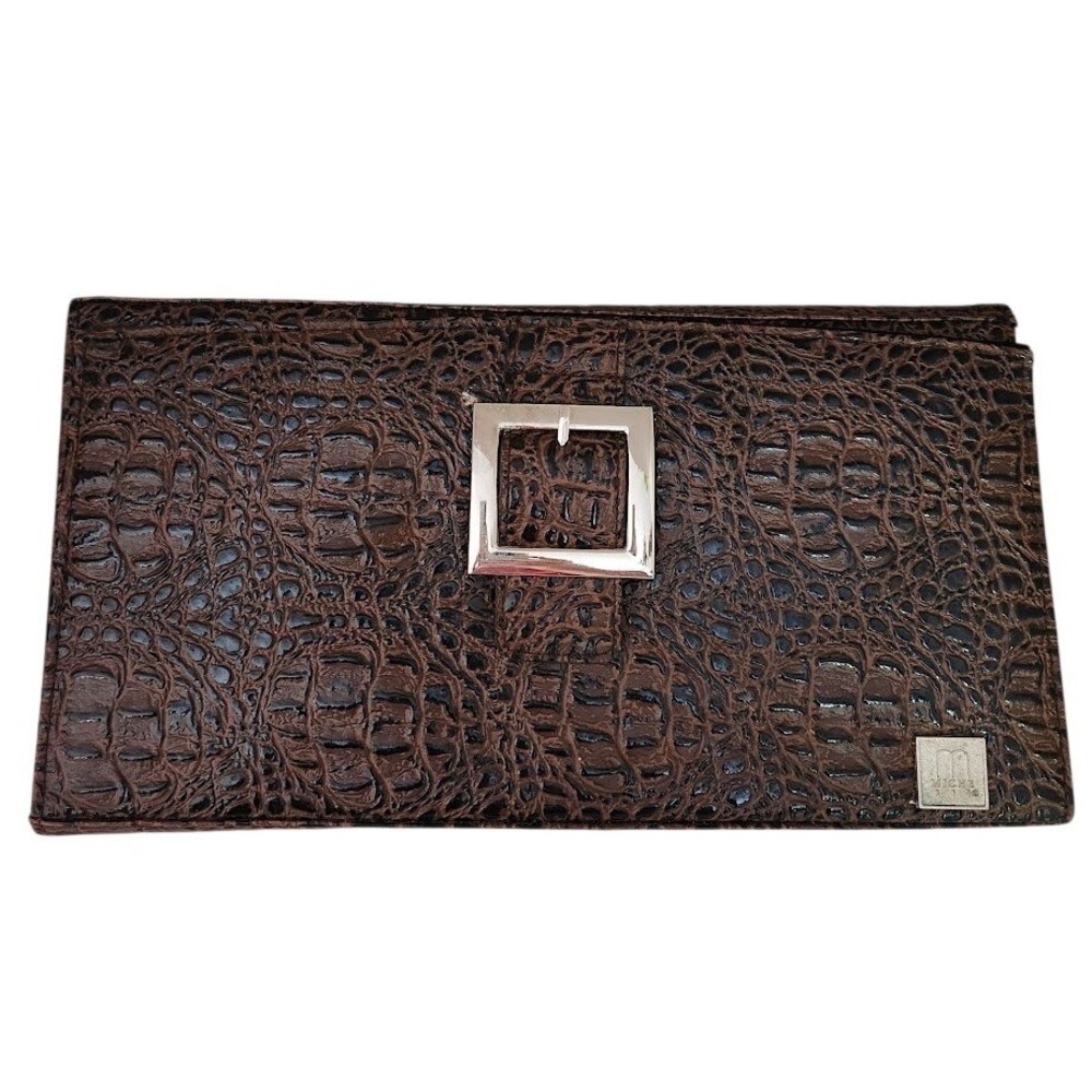 Miche Luxe Brown Crocodile Embossed Interchangeable Handbag Shell Silver Buckle